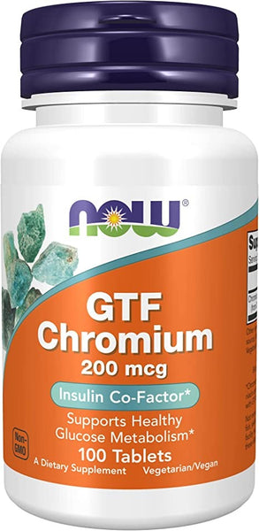 NOW Supplements, GTF (Glucose Tolerance Factor) Chromium 200 mcg, 100 Tablets