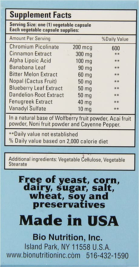 Bio Nutrition Blood Sugar Wellness Vegi-Caps, 60 Count