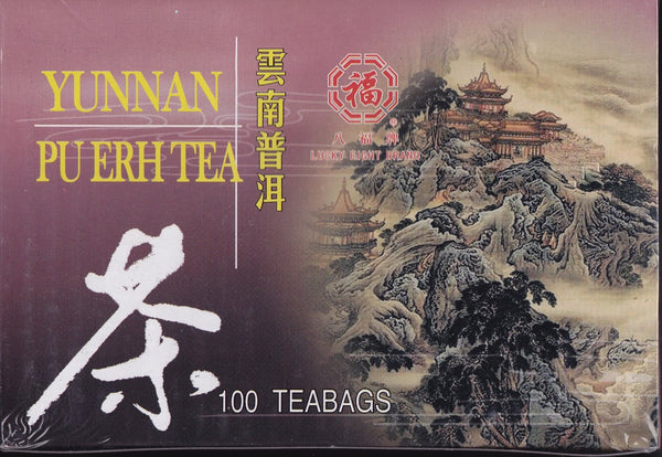 Lucky Eight Yunnan Pu Erh Natural Black Tea - 100 Individually Wrapped Tea Bags - 7.0 Oz