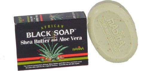 Madina African Black Soap with Shea Butter & Aloe Vera -100 % Vegetable Base (Pack of 6)