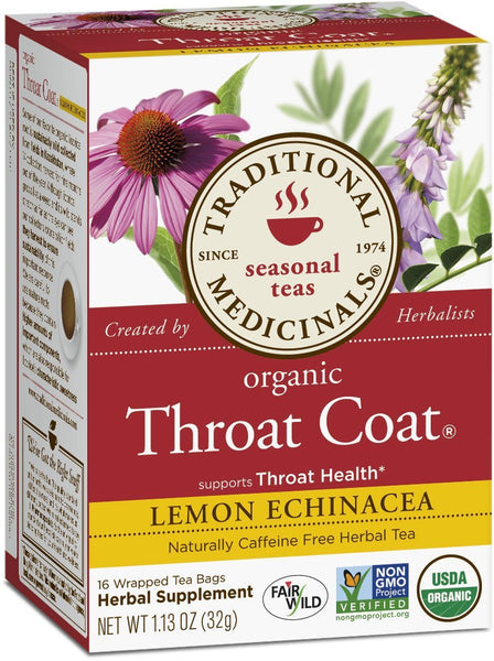 Traditional Medicinals Organic Throat Coat Lemon Echinacea Tea, 16 Tea Bags