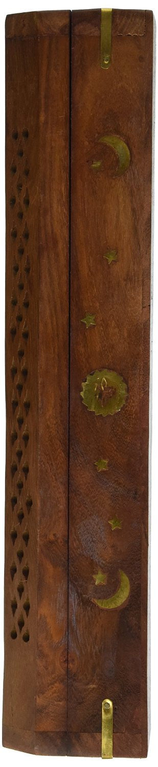 Wooden Coffin Incense Burner Storage Compartment