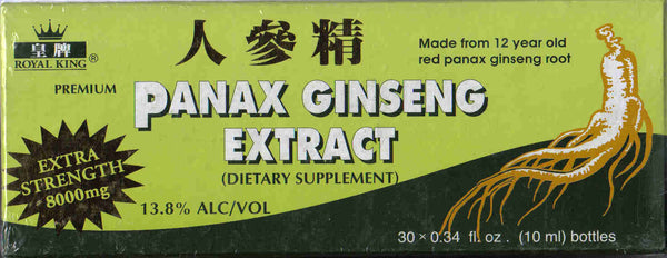 Royal King Panax Ginseng Extract 8000mg Extra Strength (contains 13.8% alcohol) - 30x 10ml vials